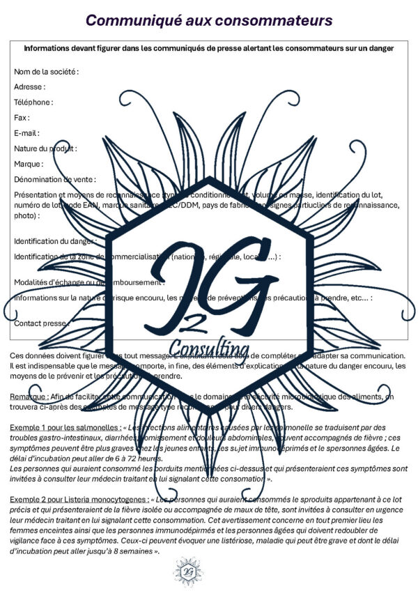 Communiqué aux consommateurs - J2G Consulting - Reproduction Interdite