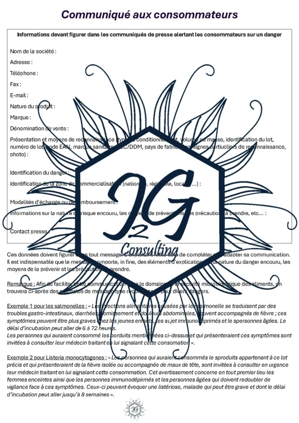 Communiqué aux consommateurs - J2G Consulting - Reproduction Interdite