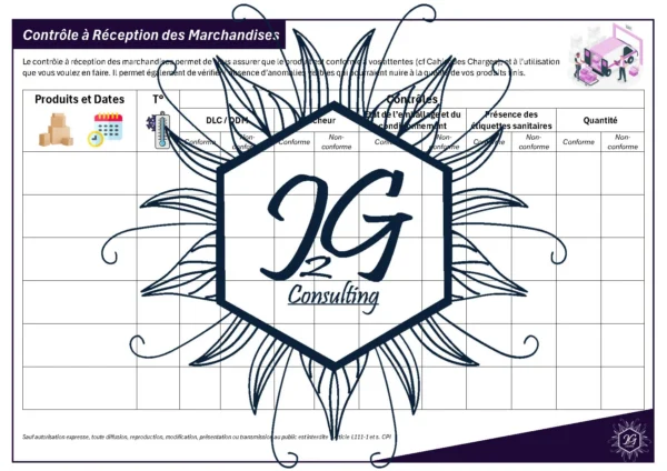 Fiche technique - Contrôle à réception - J2G Consulting - Reproduction interdite Contrôle à réception des marchandise