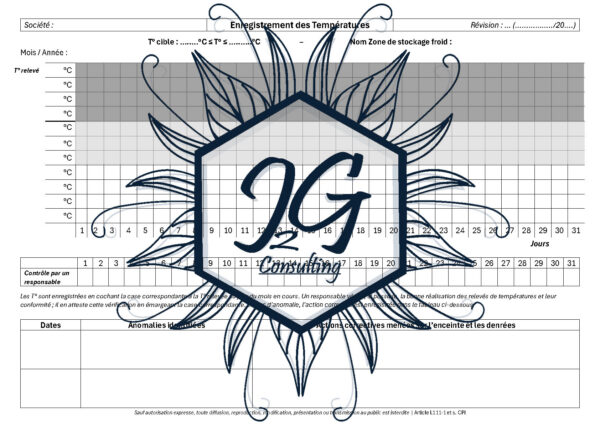 Fiche technique - Contrôle des températures - Zone de stockage froid - J2G Consulting -reproduction interdite