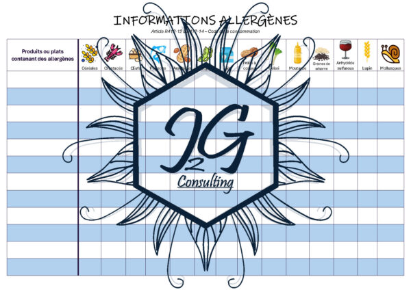 Fiche technique - Informations Allergènes - J2G Consulting - Reproduction Interdite_Page1 Fiche technique Allergènes - J2G Consulting - Reproduction Interdite