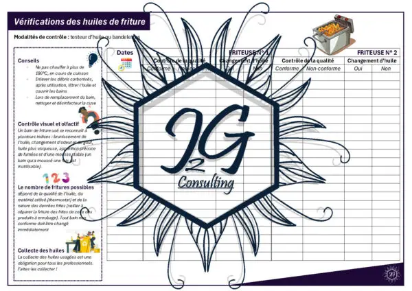 Fiche technique - Vérifications des huiles de friture - J2G Consulting - Reproduction interdite