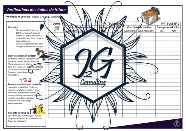 Fiche technique - Vérifications des huiles de friture - J2G Consulting - Reproduction interdite Fiche technique - Vérifications des huiles de friture - J2G Consulting - Reproduction interdite