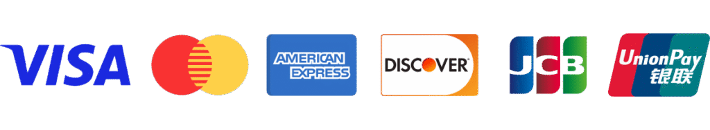 Mode de paiement : Visa, MasterCard, American Express, Discover, JCP, Union Pay